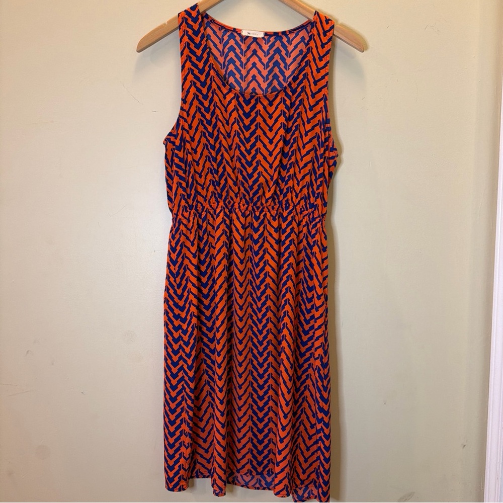 Everly Women’s Large Chevron Sleeveless Dress Orange Navy Casual Shift